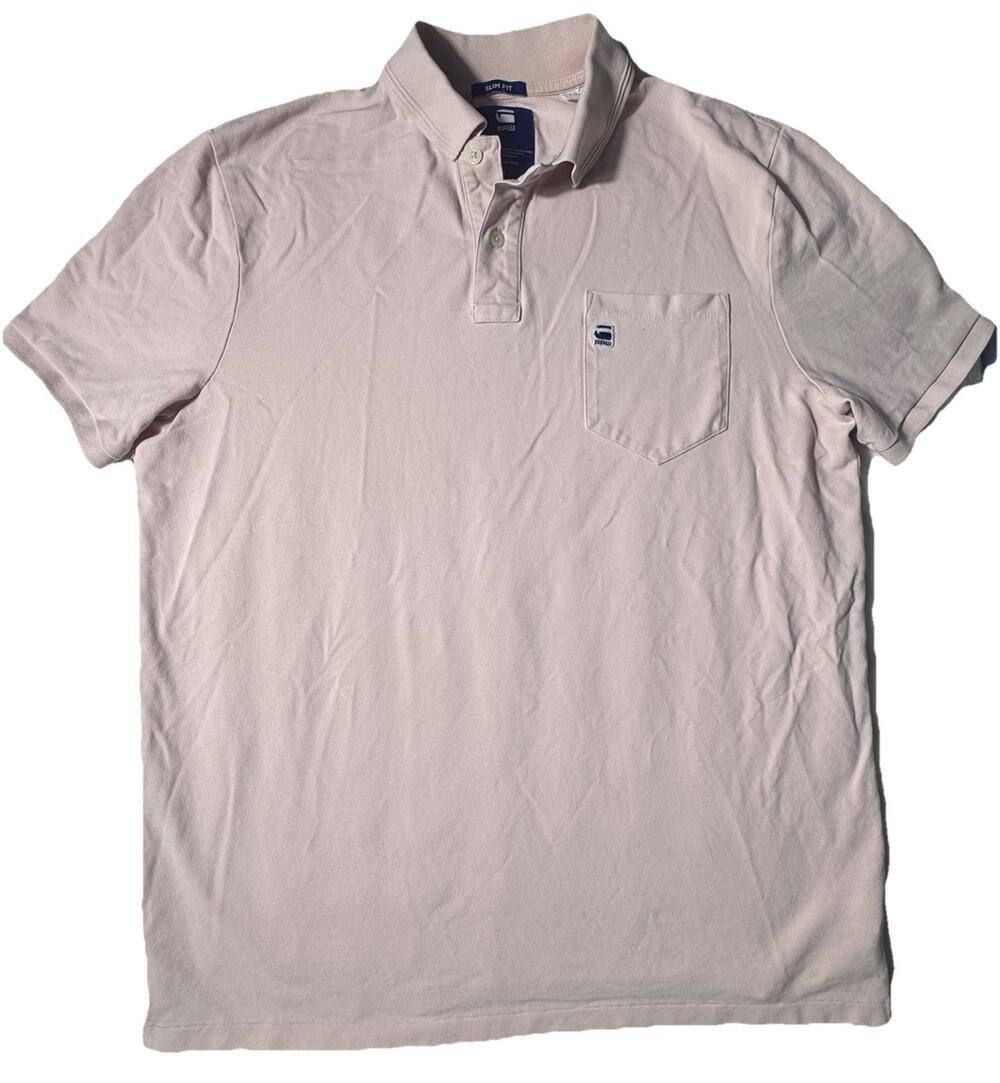 G-Star Raw Pique Mens Polo Logo Shirt Dusty Pink L Slim Fit Classic Preppy
